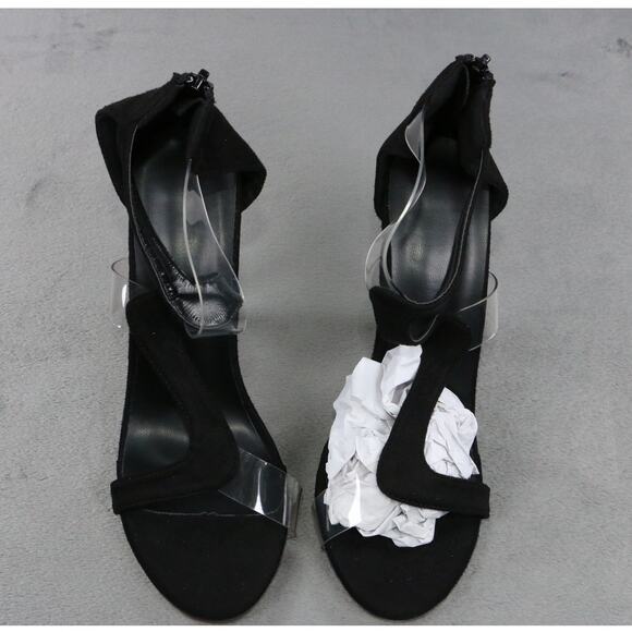 Women’s Black Suede & Clear Strap Stiletto Heels Size 36 (6 US) Elegant Open Toe - Picture 7 of 8